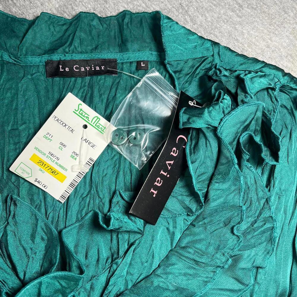 NWT Le Caviar Women's Large Sleeveless Ruffled Blouse Top Large “Peacock Teal” - Picture 2 of 9